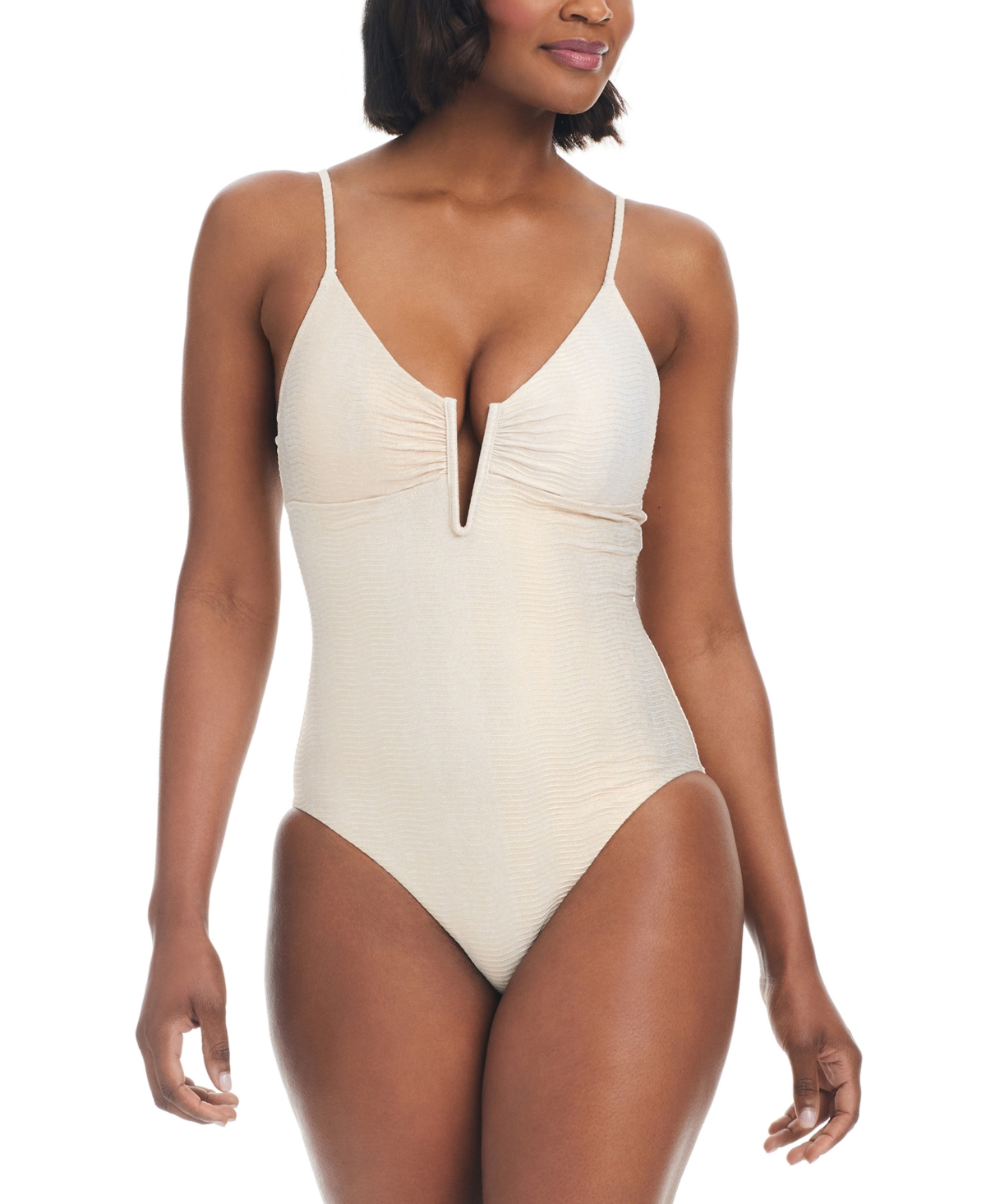 Women's V-Wire Plunge-Neck One-Piece Swimsuit, Created for Macy's - Bright Rose