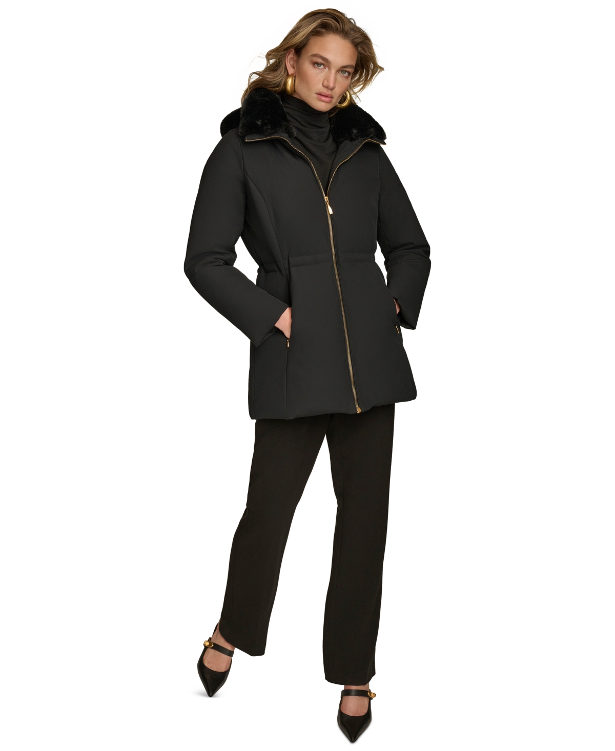 Donna Karan New York Women's Faux-Fur-Collar Short Puffer Coat