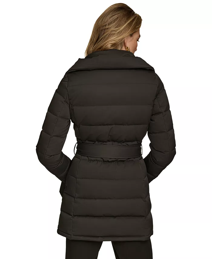 Women's Belted Asymmetric Puffer Coat - thumbnail 10