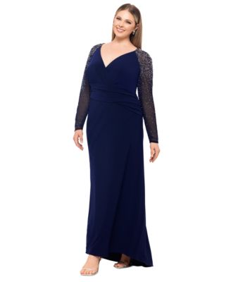 Betsy & Adam Plus Size V-Neck Embellished-Sleeve Sheath Dress