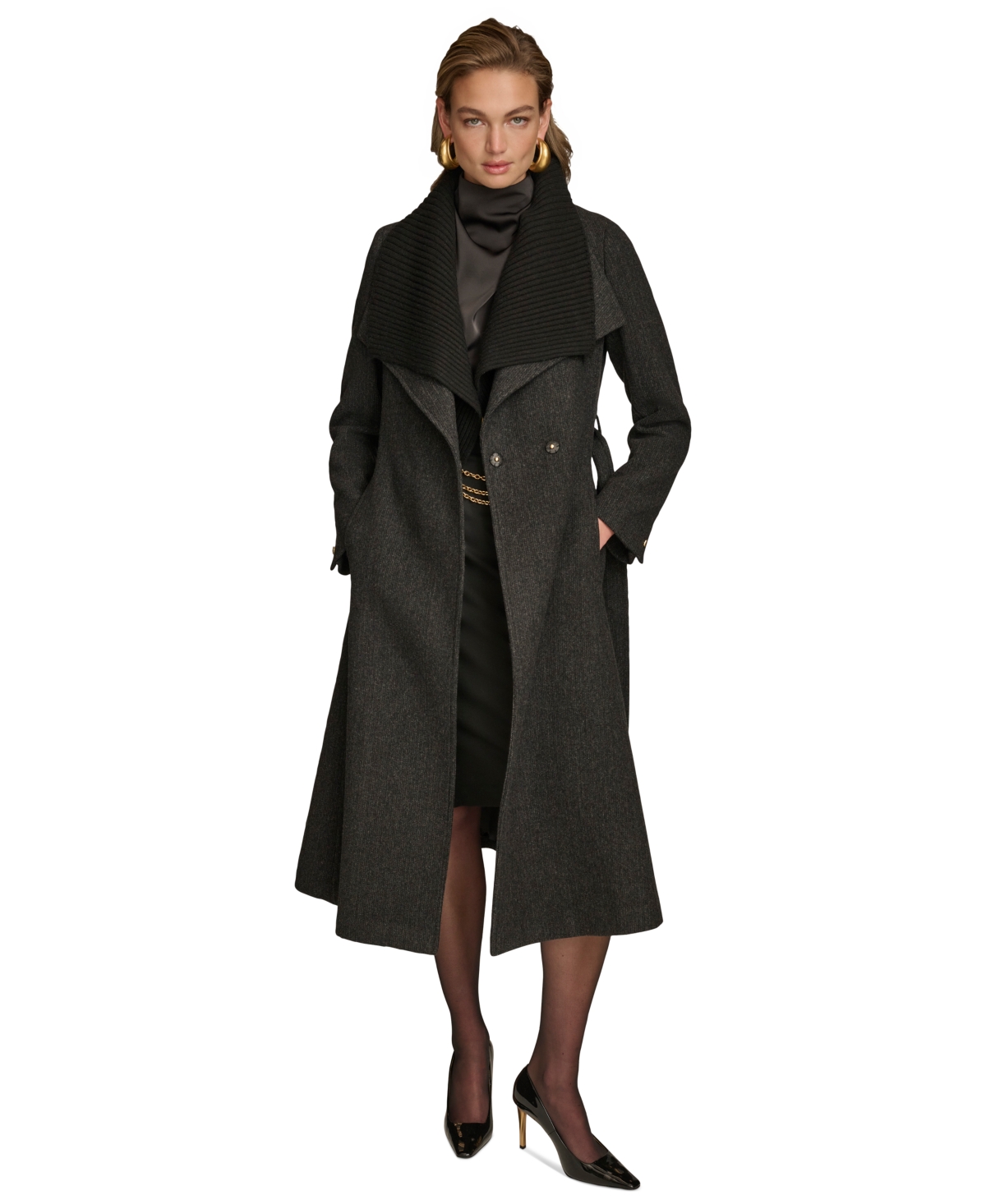 DONNA KARAN 伊達 SIGNATURE COAT マキシ ガウン ウール 
