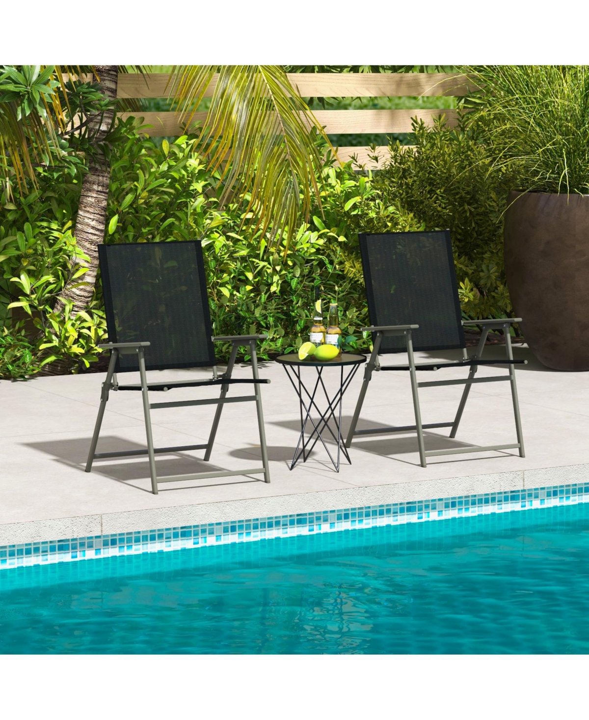 Slickblue 2 Pieces Patio Folding Chairs with Armrests for Deck Garden Yard