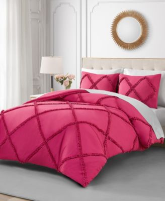 Diamond Ruffle 3 Piece Reversible Comforter Set, Full/Queen