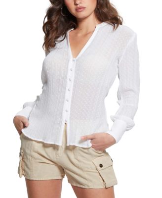 GUESS - Women's Lisette Printed Long-Sleeve Tie-Front Top