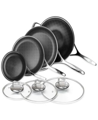 DiamondClad 9-Pc. Hybrid Nonstick Stainless Steel Frypan, Wok and Everything Pan Set
