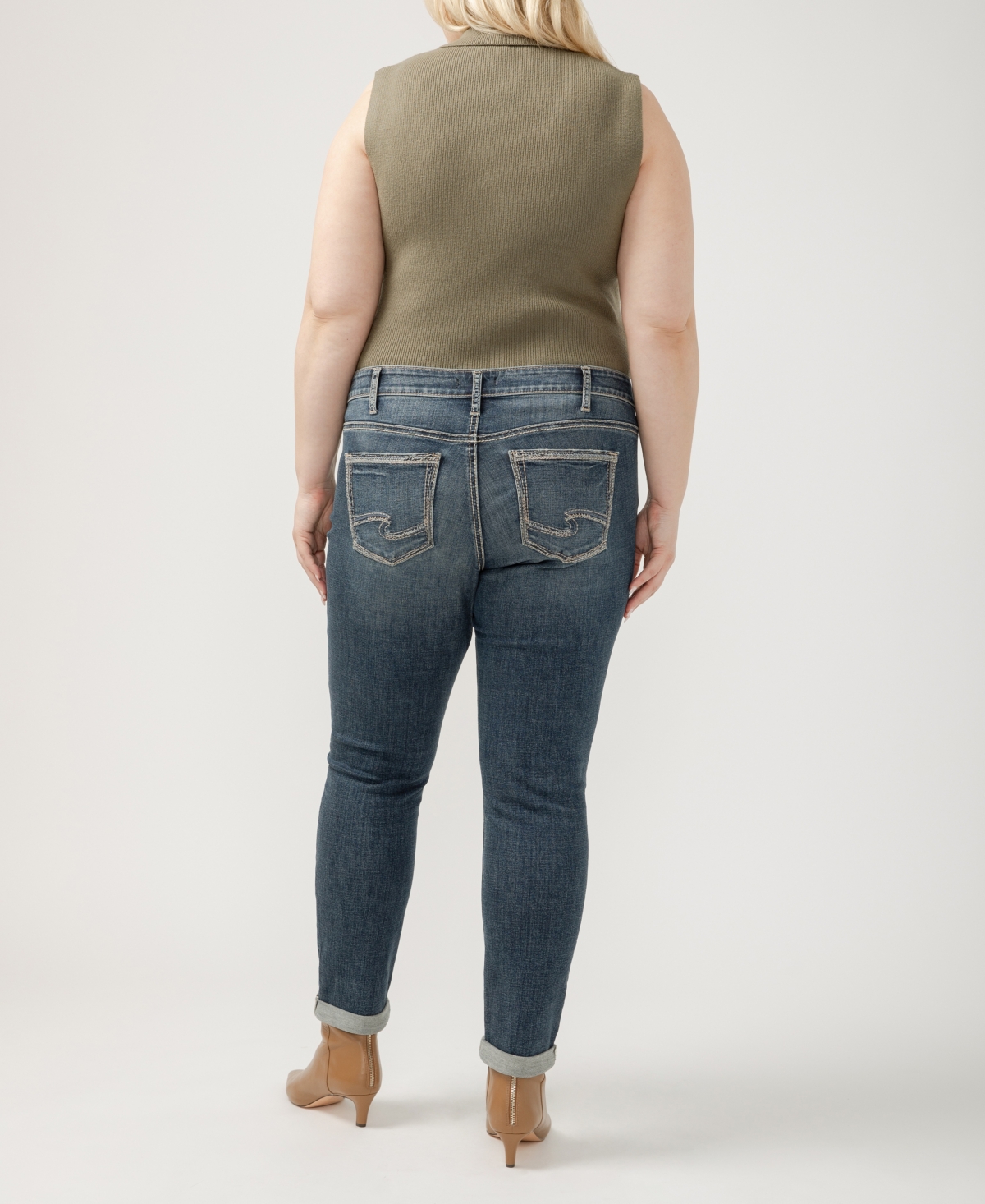 Shop Silver Jeans Co. Plus Size Girlfriend Mid Rise Skinny Leg Jeans In Indigo