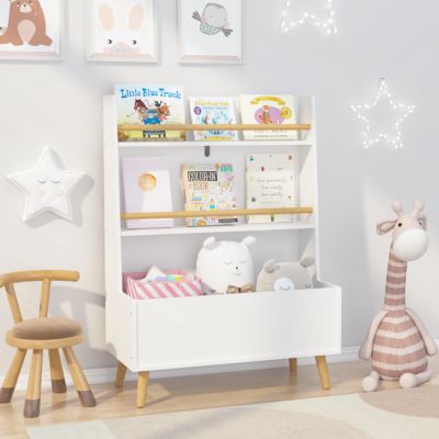 Streamdale Sturdy Kids Bookshelf w/ Storage Bin & Wall Anchor White 2-Tier