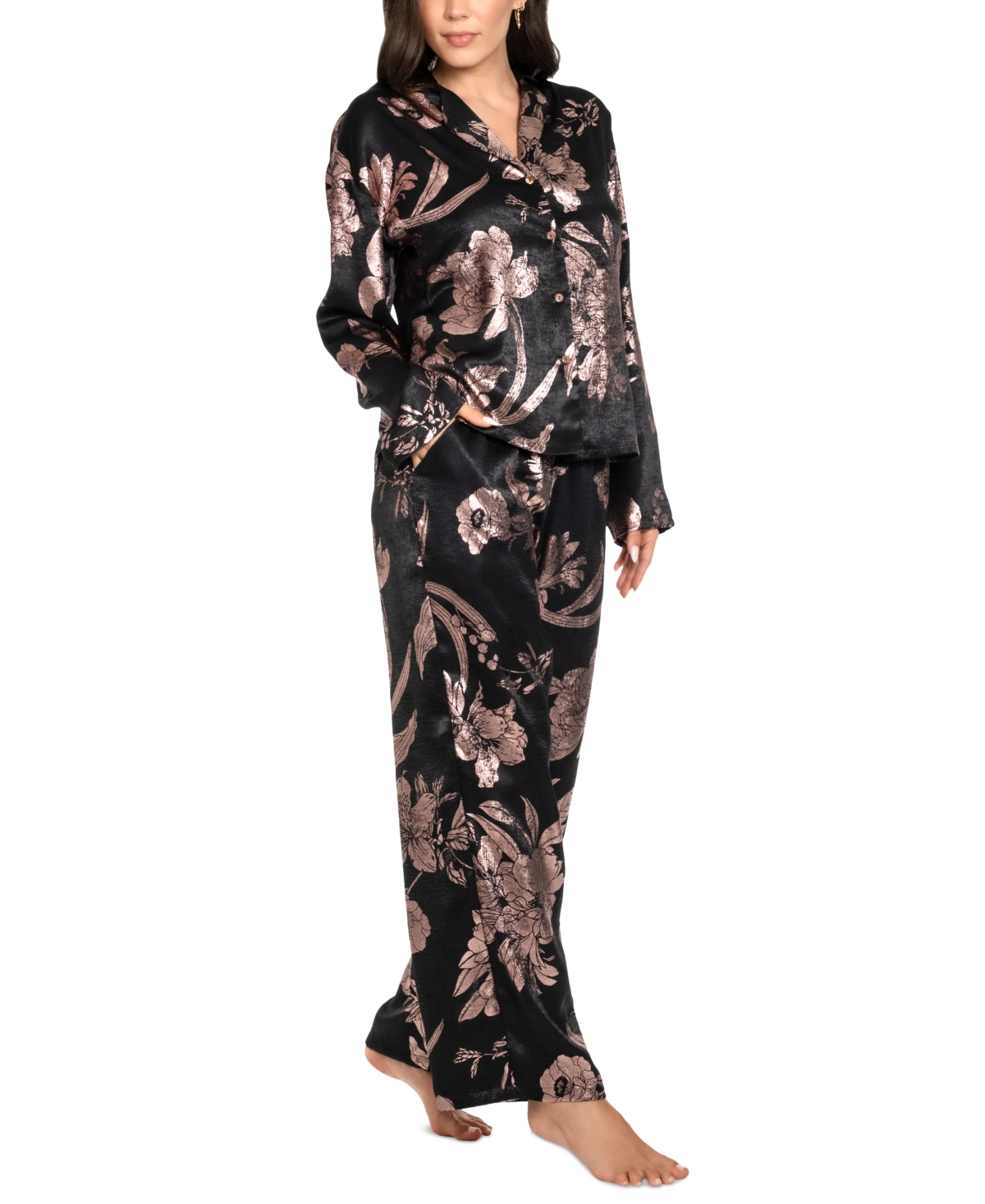 Midnight Bakery Women's 2-Pc. Floral Hammered Satin Pajamas Set