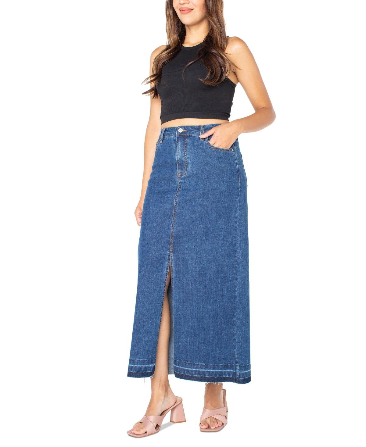 Celebrity Pink Juniors' Raw-Hem Denim Maxi Skirt