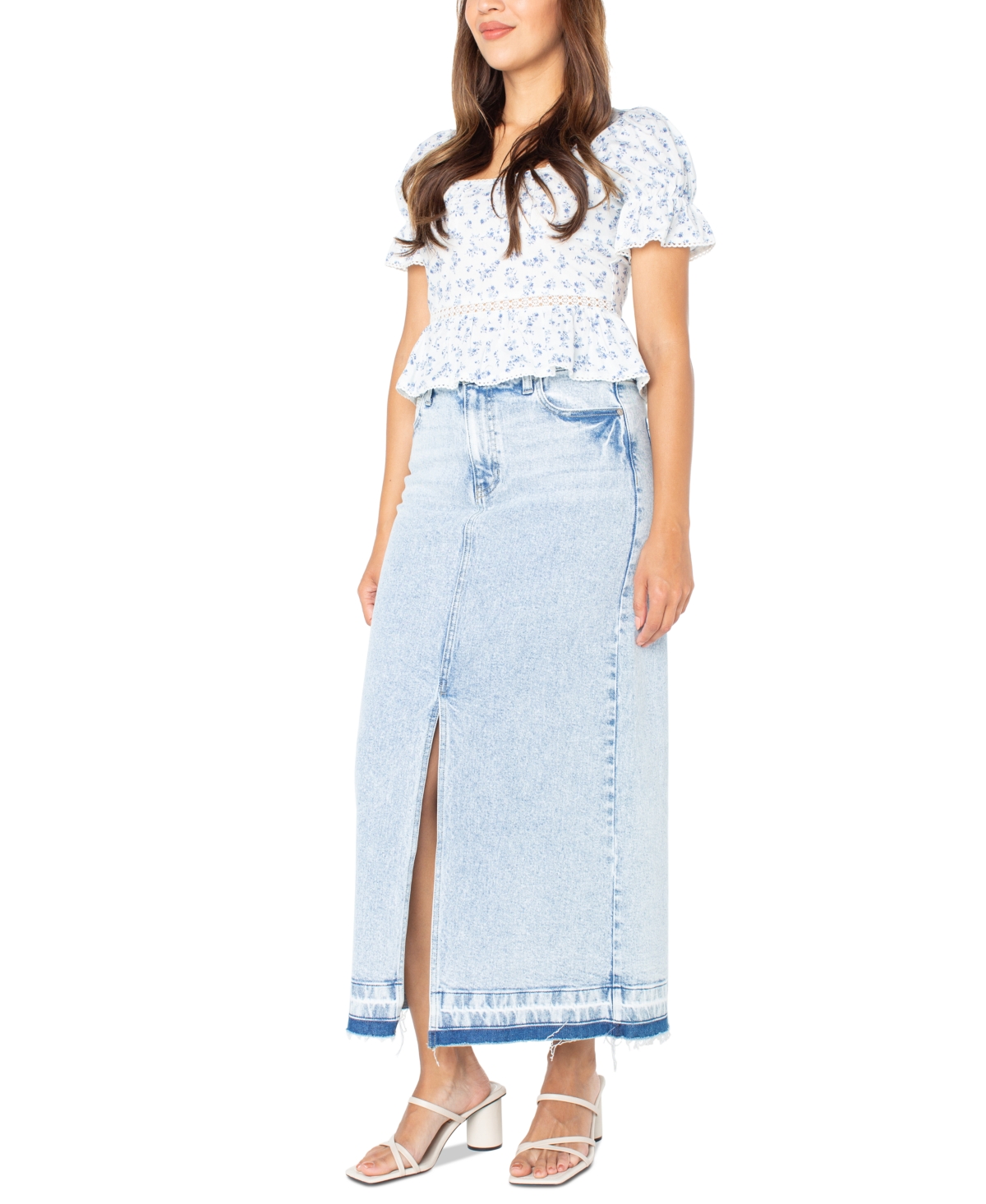 CELEBRITY PINK JUNIORS' RAW-HEM DENIM MAXI SKIRT 