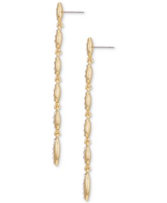 Gold-Tone Pav&eacute; Oval Linear Drop Earrings