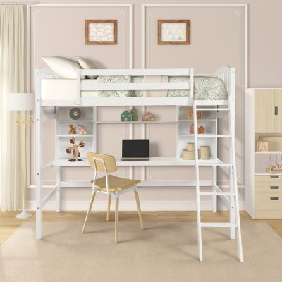 Streamdale Twin Size Loft Bed With Storage Shelves, Desk And Ladder