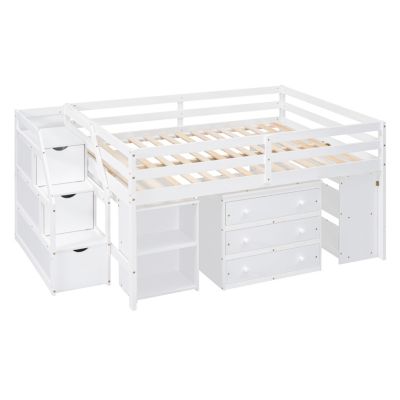 Streamdale Loft Bed with Desk, Drawers, Stairs, Shelves