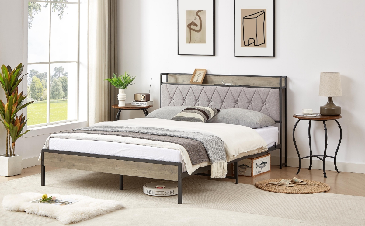 Streamdale Furniture Bed Frame With Charging Station Size, 87.8
