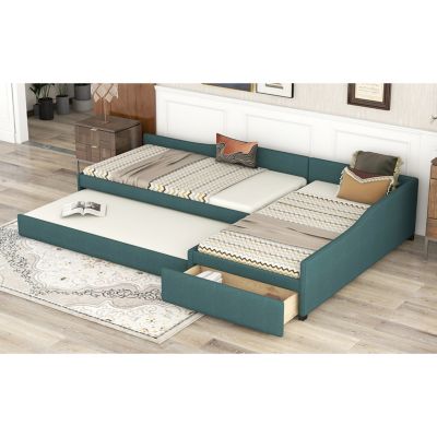 Twin Size Upholstered  Daybed With Trundle And Drawer