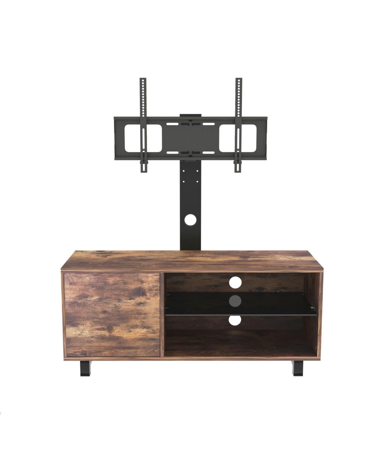Streamdale Furniture RusticTv Console With Push-To-Open Storage Cabinet For Tv Up To 65In Wood & Glass - Brown
