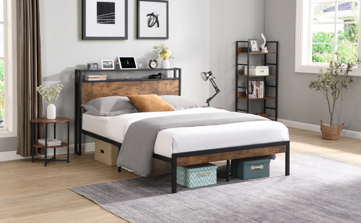 King Size Metal Bed Frame with Headboard & Usb