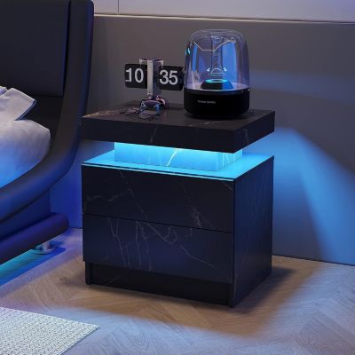 Modern Nightstand with LED Drawer (Black Gold)