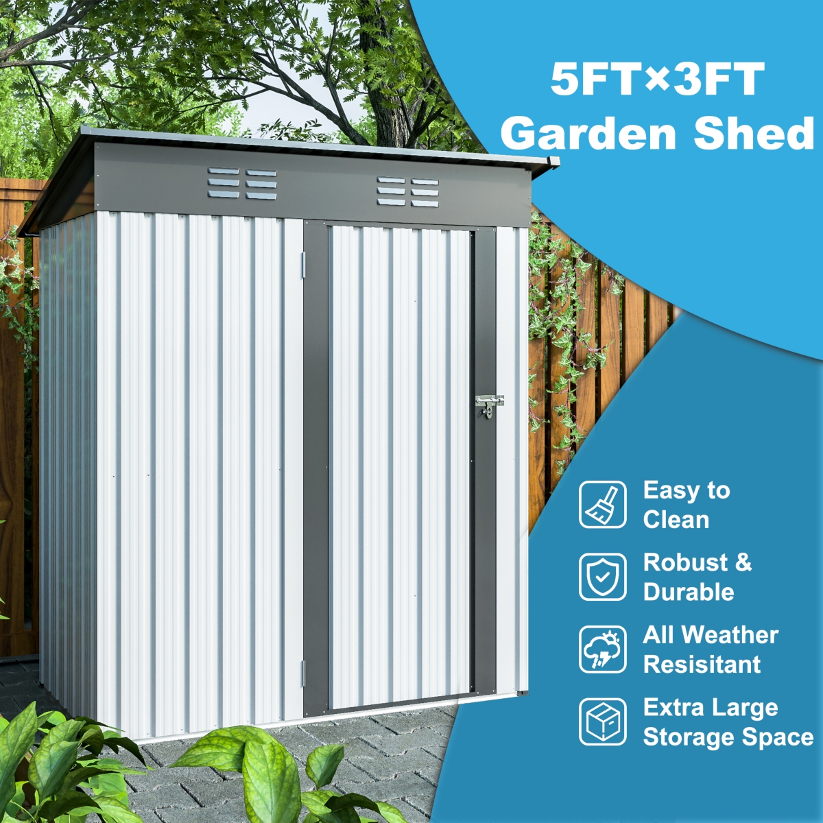 Streamdale Furniture 5x3 Ft Metal Outdoor Storage Shed with Lockable Doors