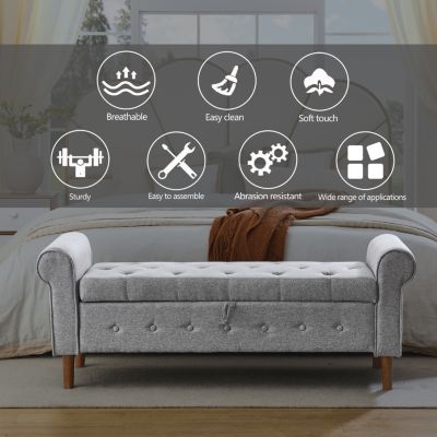 Streamdale 62" Bedroom Tufted Button Storage Bench, Linen Upholstered Ottoman,