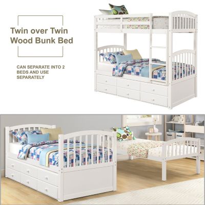 Twin Bunk Bed with Trundle and Drawers