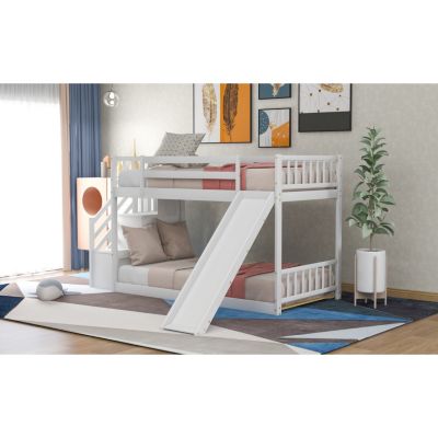 Streamdale Twin Over Twin Bunk Bed With Convertible Slide And Stairway