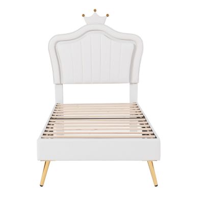 Streamdale Crown Headboard Upholstered Bed with LED Lights