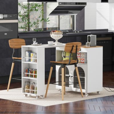 Streamdale Portable Kitchen Island with LED Lights & Storage