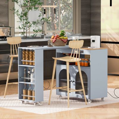 Streamdale Portable Kitchen Island with LED Lights & Storage