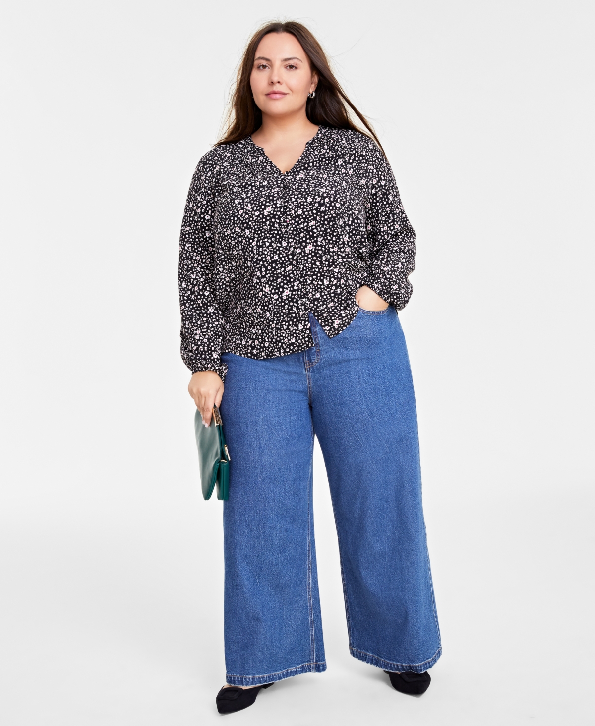 On 34th Trendy Plus Size Floating Blooms Print Top, Created for Macy's