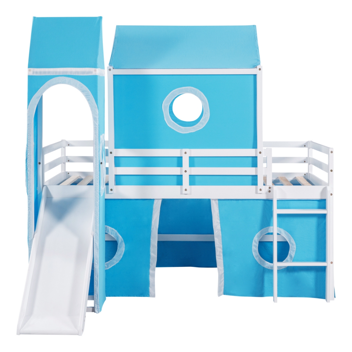 Simplie Fun Twin Size Bunk Bed With Slide Tent And Tower