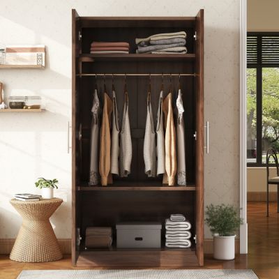 Streamdale 2-Door Wooden Wardrobe Armoire with 3 Storage Shelves, Brown