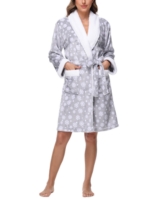 Holiday Lane Plush Printed Short Shawl-Collar Robe, Exclusively at Macy's - Snowflake