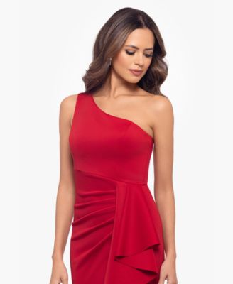 XSCAPE Women's One-Shoulder Ruffled Long Fit & Flare Dress