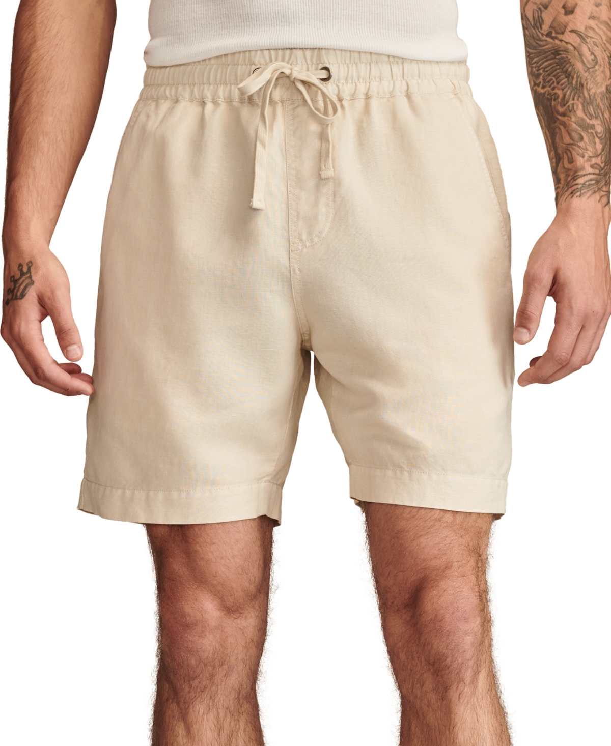 Lucky Brand Men's 7" Linen Pull-on Shorts In Pelican