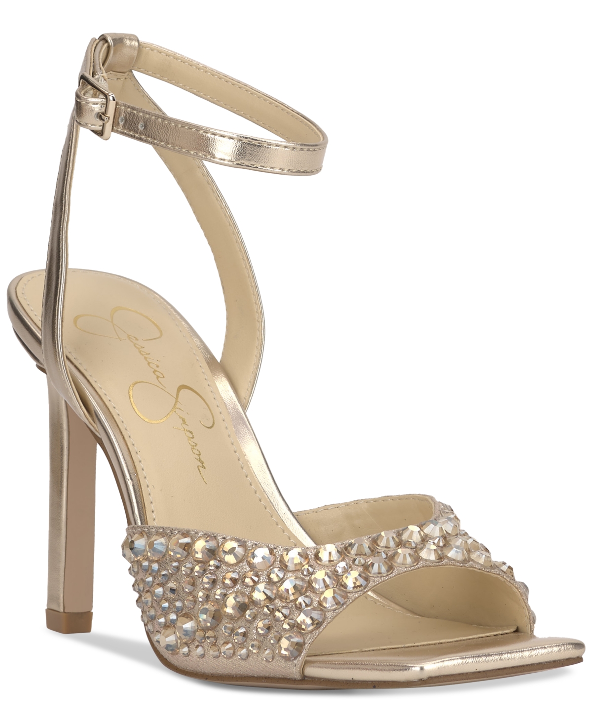 Jessica Simpson Women s Lendall Two Piece Ankle Strap Embellished Dress Sandals Champagne Metallic Smart Closet