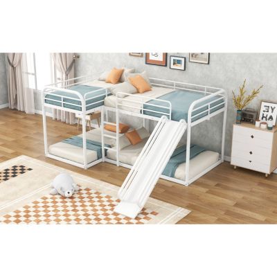 Streamdale Full And Twin Size L-Shaped Bunk Bed With Slide And Short Ladder