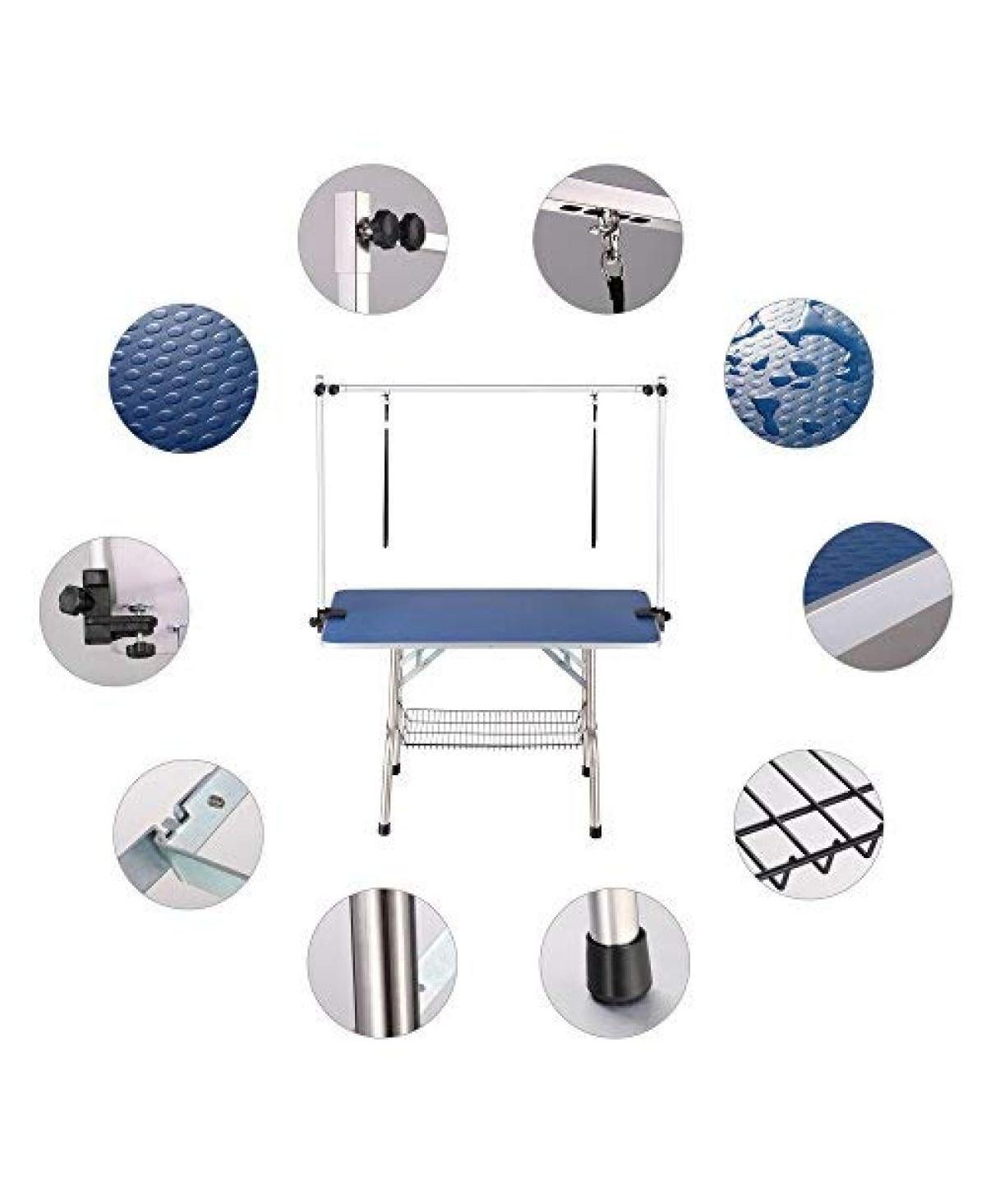 Streamdale Furniture New High Quality Folding Pet Grooming Table Stainless Legs And ArmsRubber Top Storage Basket - Blue