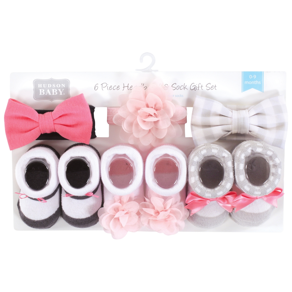 Hudson Baby Baby Girls Headband and Socks Giftset, One - Pink charcoal