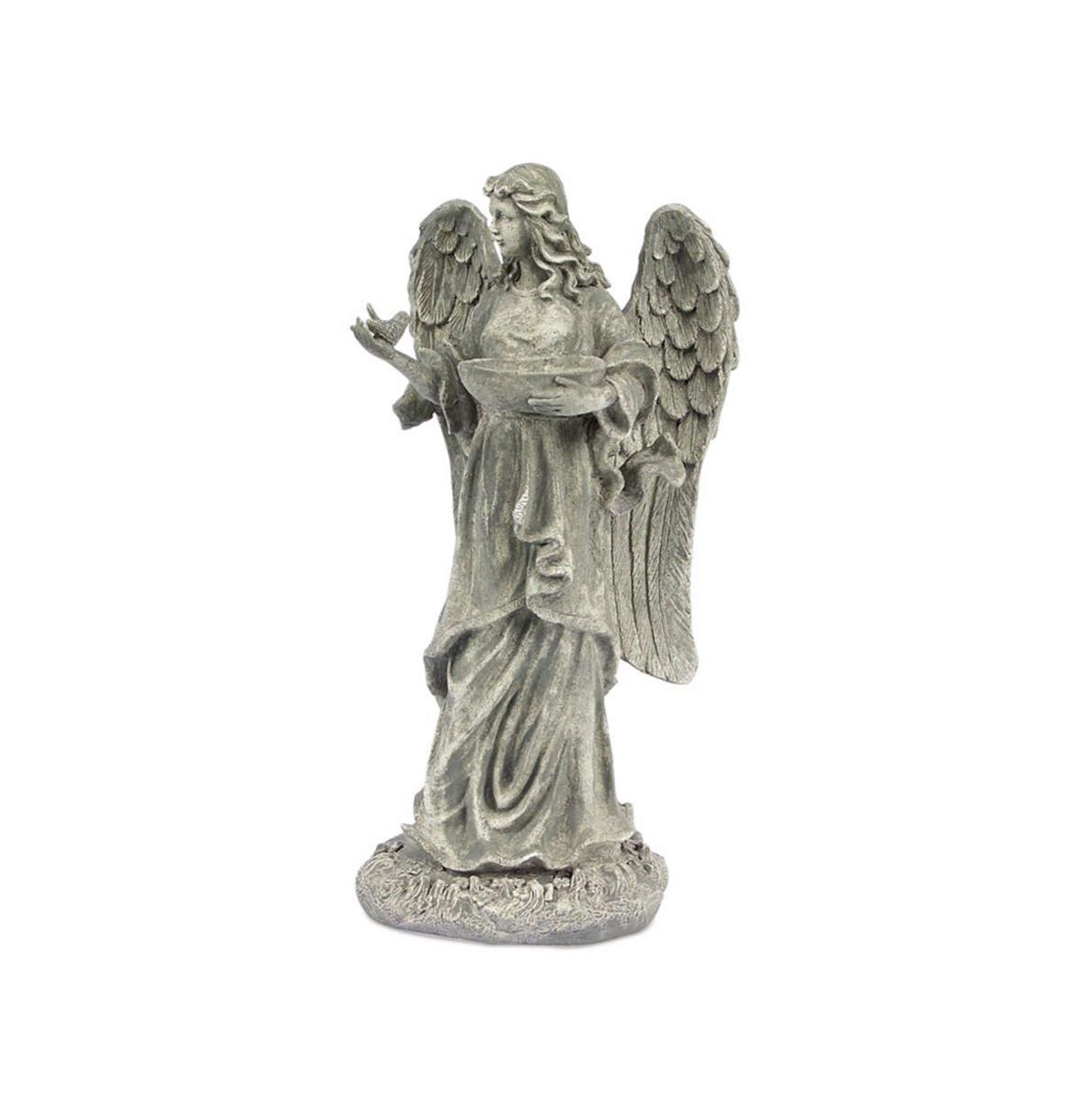 Garden Angel Statue With Birdfeeder Or Bath Bowl 23"h - Grey