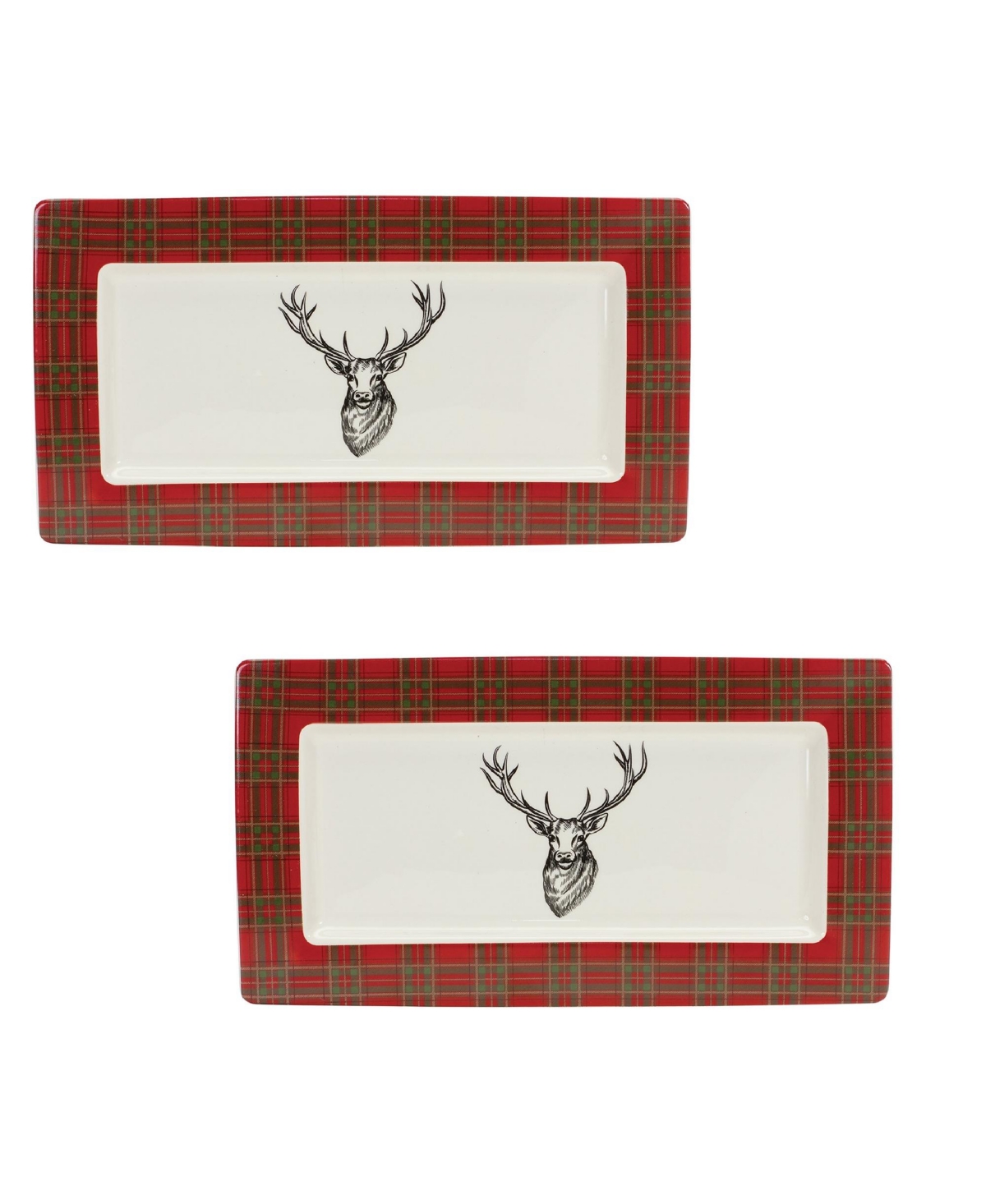 Winter Plaid Deer Platter (Set of 2) - Red, White