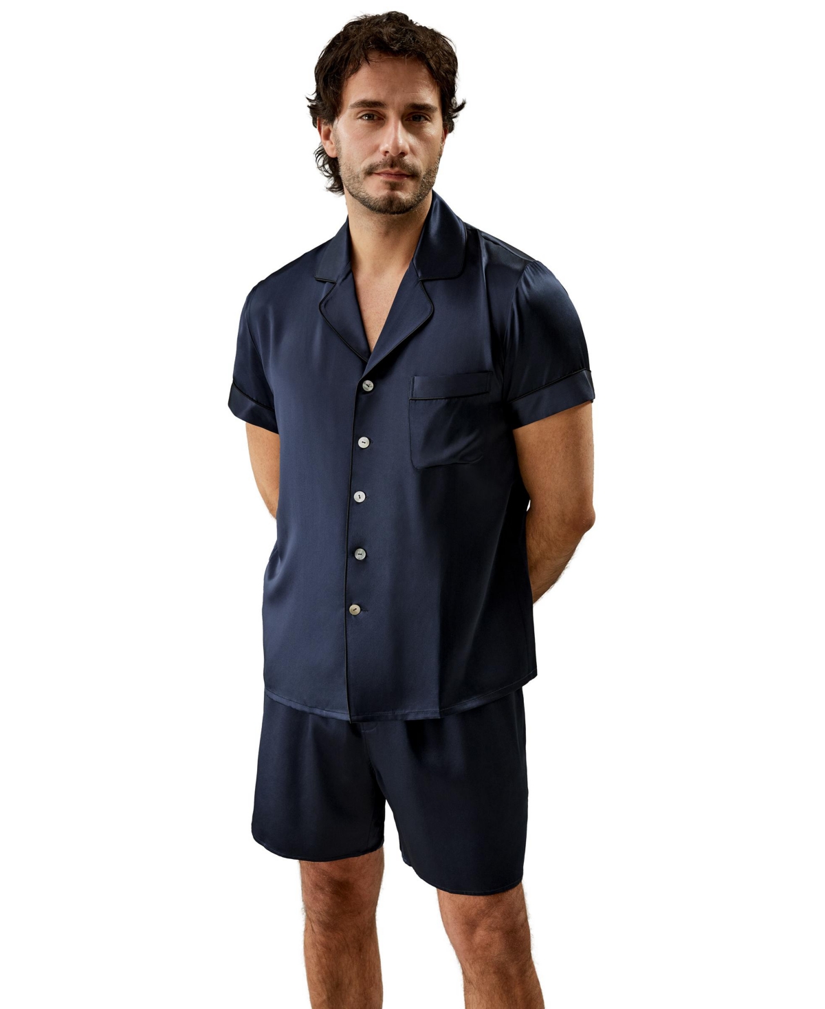 Lilysilk Men's 22 Momme Contrast Trim Short Silk Pajama Set for Men