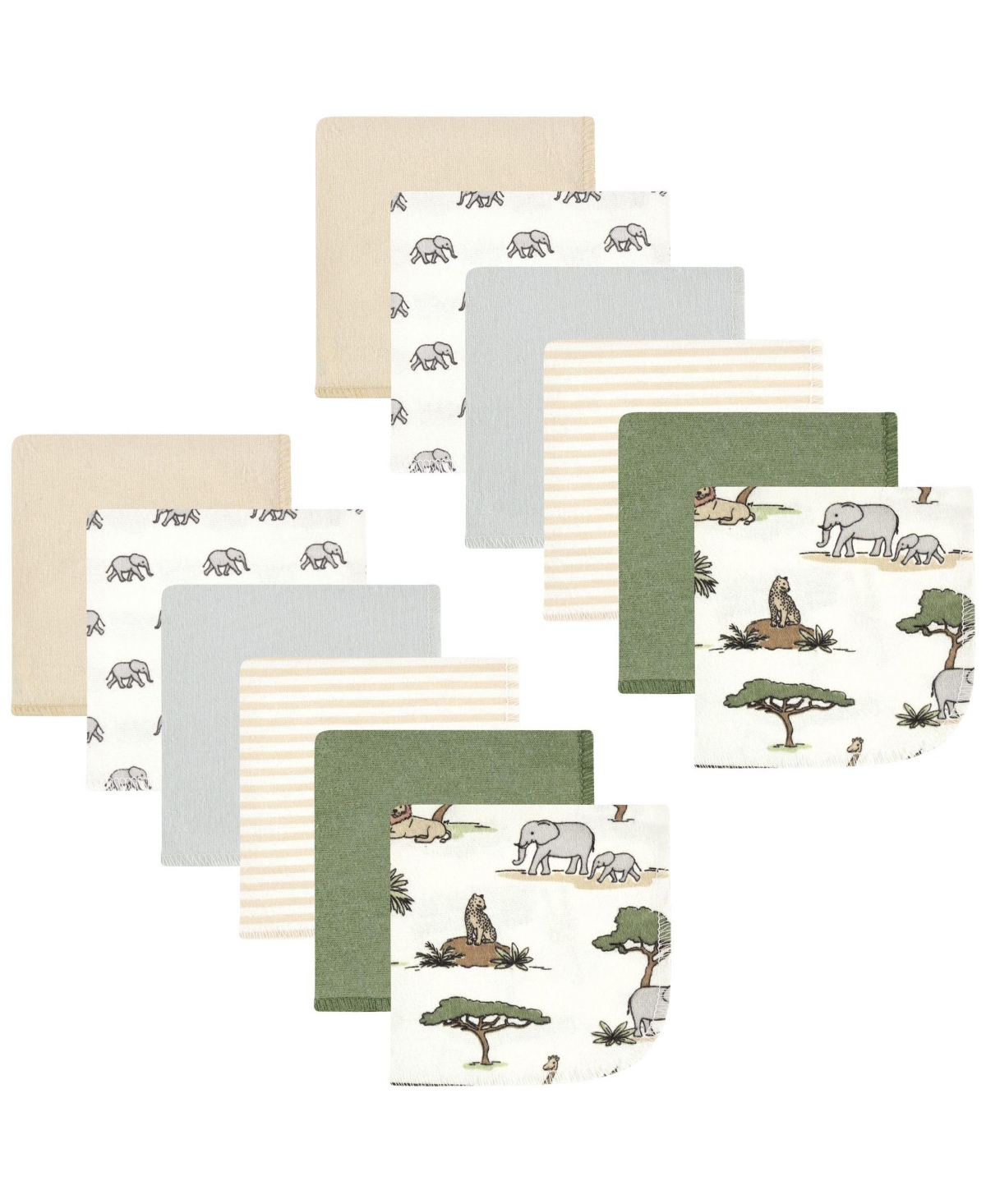 Hudson Baby Flannel Cotton Washcloths, Brown Bear 12 Pack, One Size - Going on safari 12pk