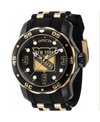 Invicta Men s NHL New York Rangers Quartz 3 Hand Black White Gold Dial Polyurethane Watch Macy s