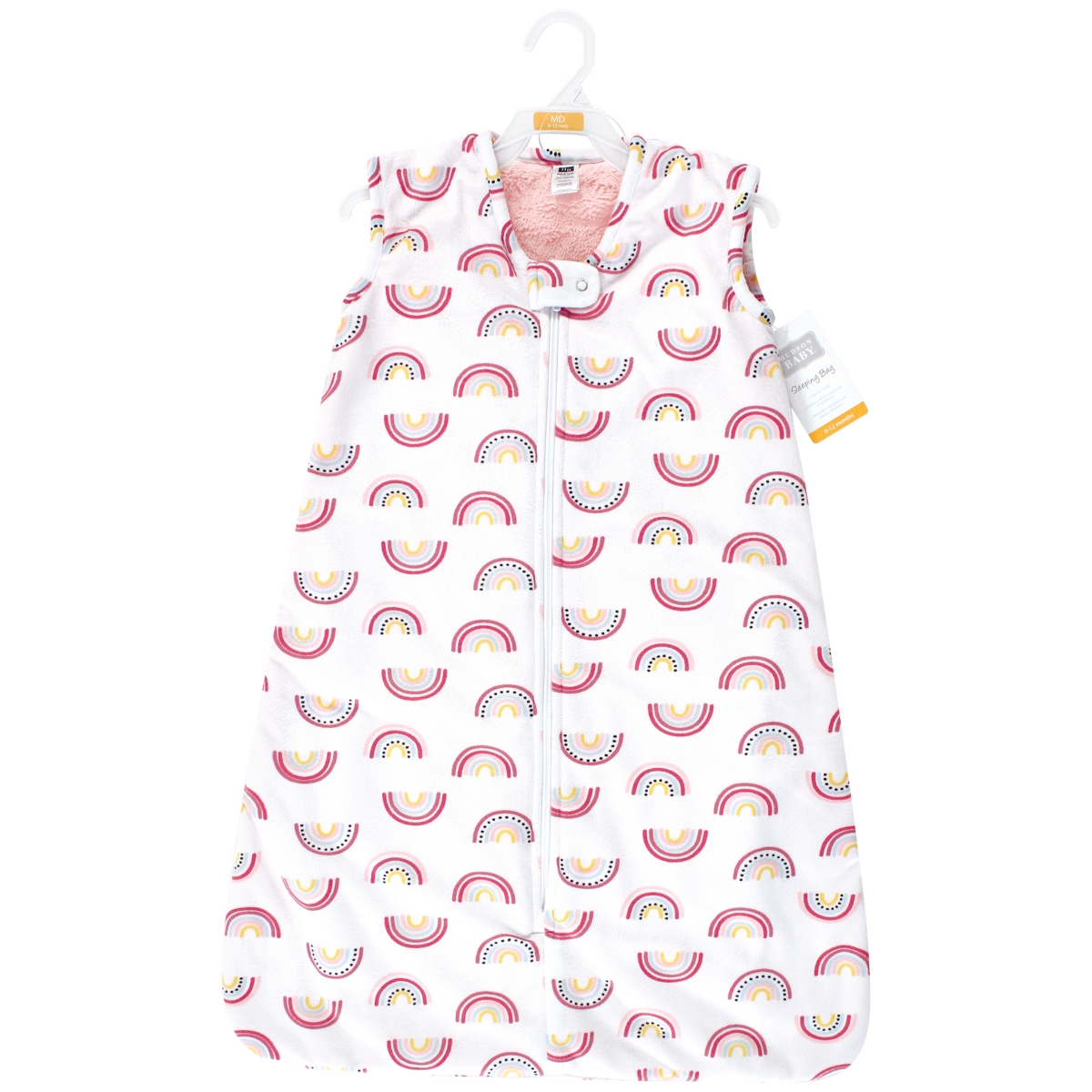 Hudson Baby Baby Girls Plush Faux Fur Sleeping Bag, Wearable Blanket,- Modern rainbow