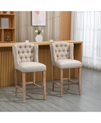 Counter Height Bar Stools Set of 2 with Wood Legs, Beige