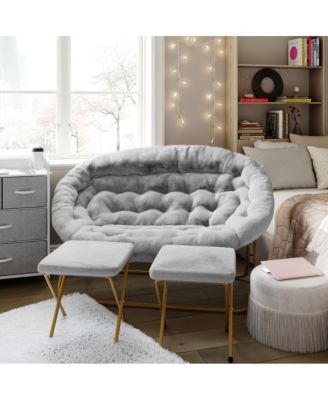 Janey Folding Double Saucer Chair With 2 Ottomans And Steel Frame For Dorm Or Bedroom