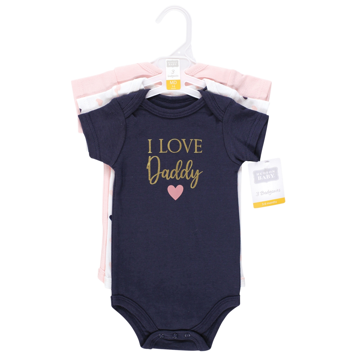 Hudson Baby Baby Girls Cotton Bodysuits Daddy Pink Navy 3Pk - Girl daddy pink navy 3pk