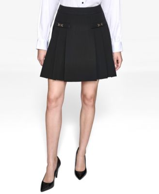 KARL LAGERFELD PARIS - Women's Pleated Buckle-Detail Mini Skirt