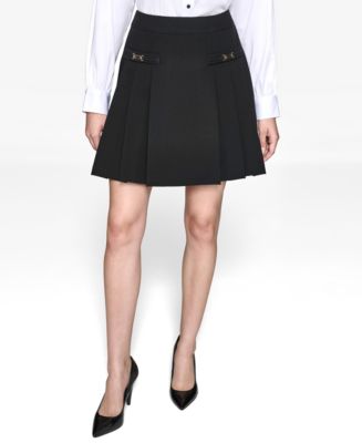 KARL LAGERFELD PARIS Women's Pleated Buckle-Detail Mini Skirt - Macy's